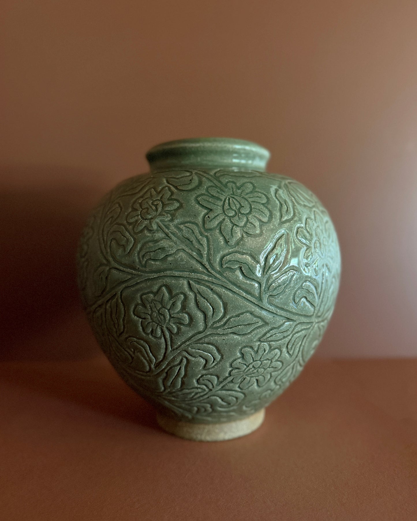 Celadon Floral Moon-Vase